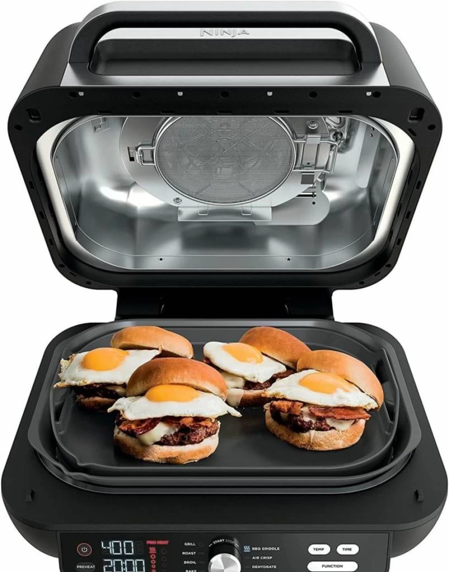 Ninja FG551 Foodi Smart XL 6-in-1 Indoor Grill with Air Fryer, Roast, Bake, Broil & Dehydrate, Smart Thermometer, Black/Silver Countertop Grill