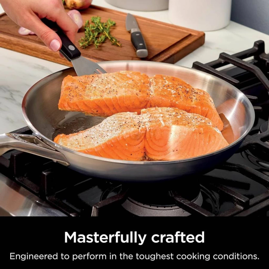 Ninja Everclad 10.25" Tri-Ply Stainless Steel Fry Pan - Commercial-Grade, Oven & Induction Safe, 600°F Heat Resistant, All Stovetop Compatible (Model C90026)