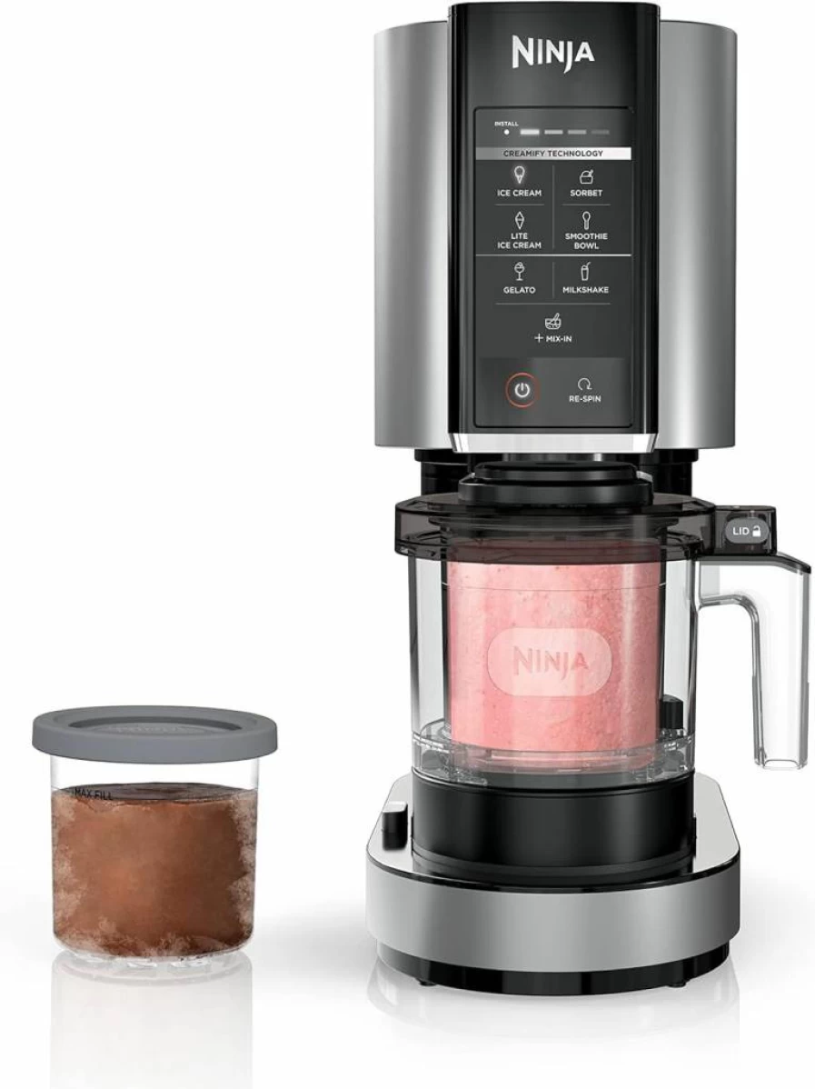 Ninja NC301 CREAMi Ice Cream Maker for Gelato, Sorbet, Milkshakes & Smoothie Bowls - 7 One-Touch Programs, Includes 2 Pint Containers & Lids, Compact Silver Design, Perfect for Kids & Families