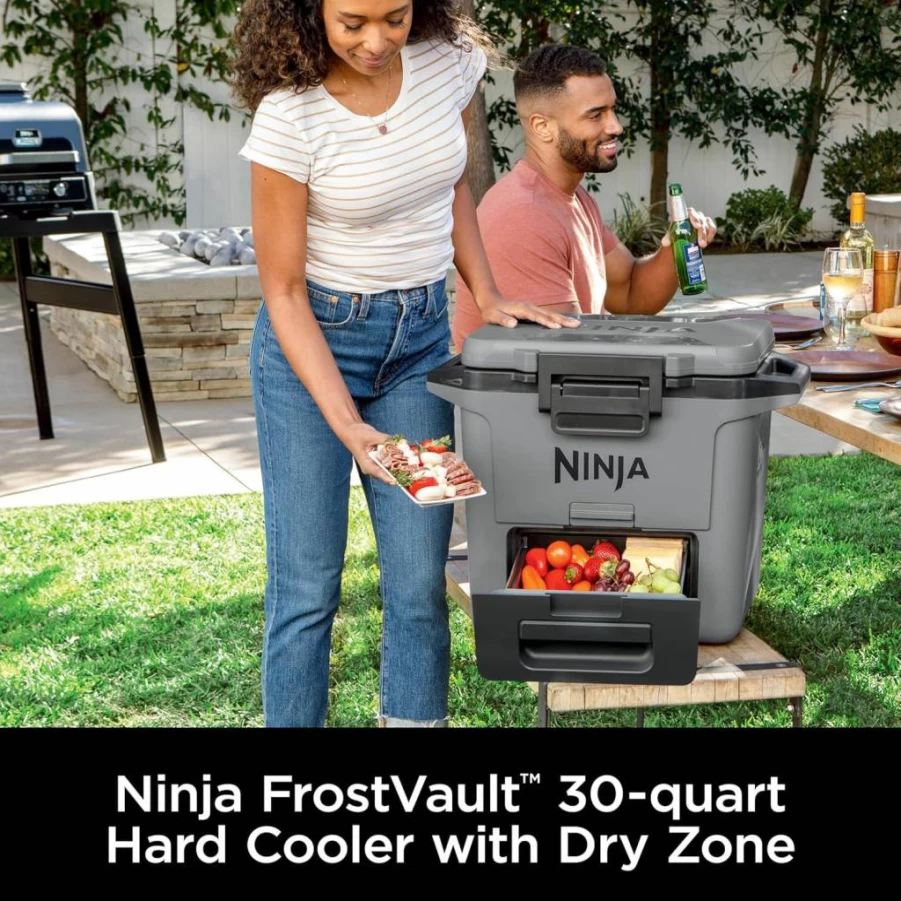 Ninja FB151GY 50Qt FrostVault Hard Cooler with Dry Storage Drawer, Heavy-Duty Insulated Cooler for Camping & Outdoor, Slate Gray, Keeps Ice 7+ Days