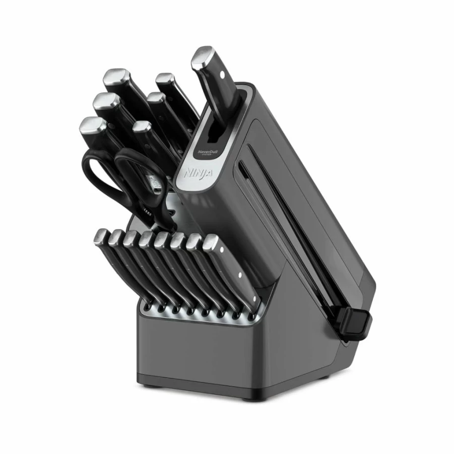 Ninja K62012 Foodi Neverdull Premium 12-Piece German Stainless Steel Knife Set with Built-In Sharpener, Stainless Steel/Black, High-Performance Kitchen Cutlery