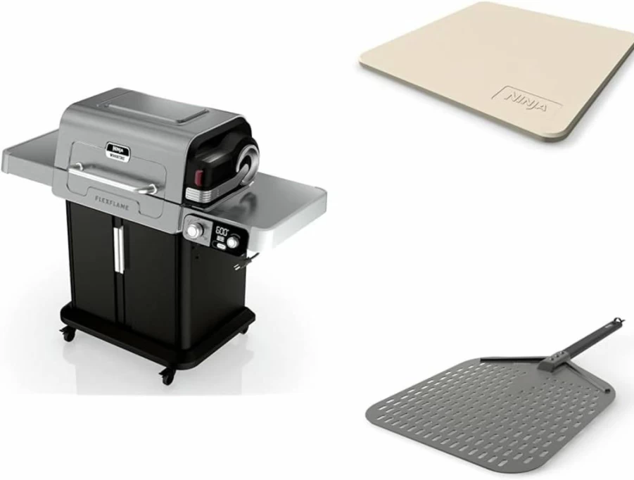 Ninja PG301 FlexFlame 5-in-1 Outdoor Cooking System - Electric & Propane Grill, Smoker, Roaster, Griddle & Pizza Maker with 3 Burners & Digital Control, Stainless Steel BBQ Grill