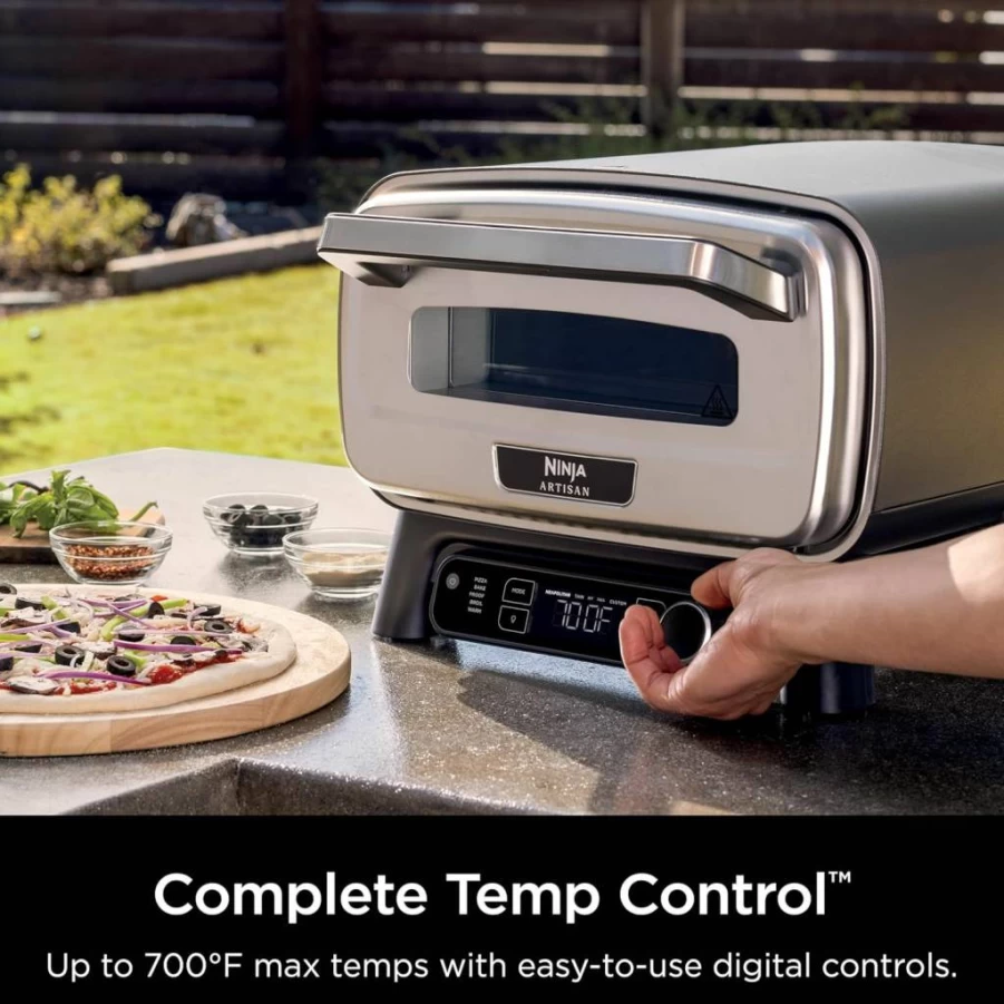 Ninja Artisan 12-Inch Electric Pizza Oven for Outdoor Use – 700°F Max Temperature, 3-Minute Neapolitan & Thin Crust Pizza, Bake, Broil, Proof & Warm Functions (Model: Mo201)