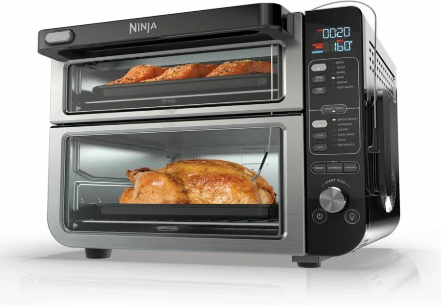 Ninja DCT401 12-in-1 Double Oven with FlexDoor, FlavorSeal, Smart Finish, Rapid Top Convection, Air Fry Bottom, Bake, Roast, Toast, Pizza Functions, Stainless Steel Countertop Oven