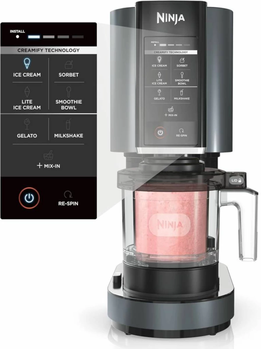 Ninja Creami NC299AMZ 7-in-1 Ice Cream Maker for Gelato, Sorbet, Milkshakes & Smoothie Bowls with Pint Lids - Healthy Frozen Dessert Machine for Kids, Compact Black Countertop Appliance